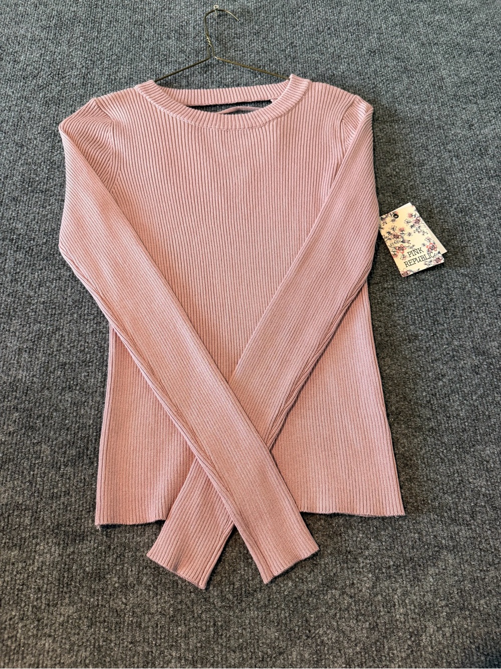 Pink Republic Ribbed Long-Sleeve Crewneck Top - Dusty Pink